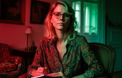 A portrait relit with red & green
